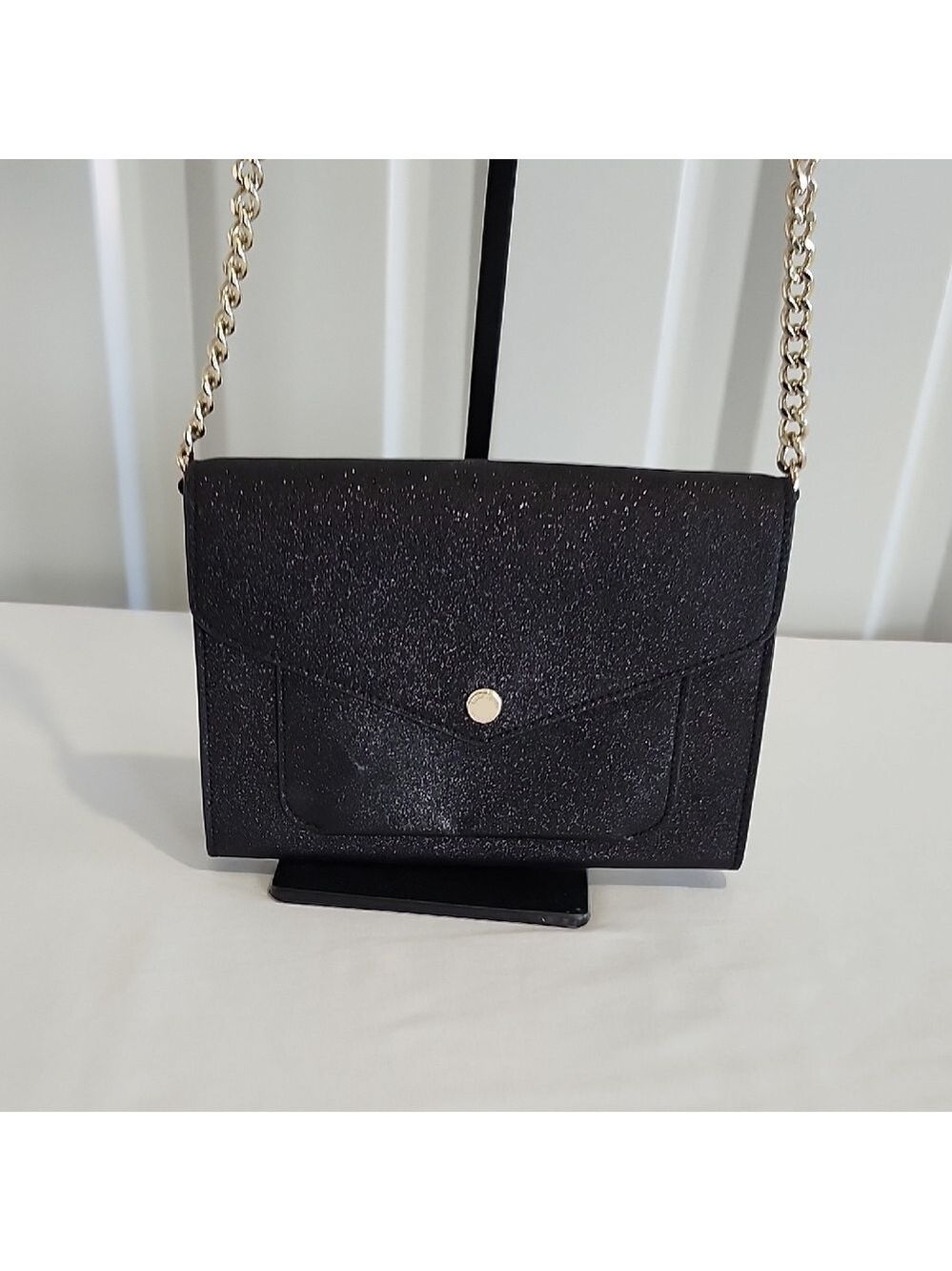 Kate Spade New York Tinsel Flap Crossbody Bag Black Glitter Removeable Strap